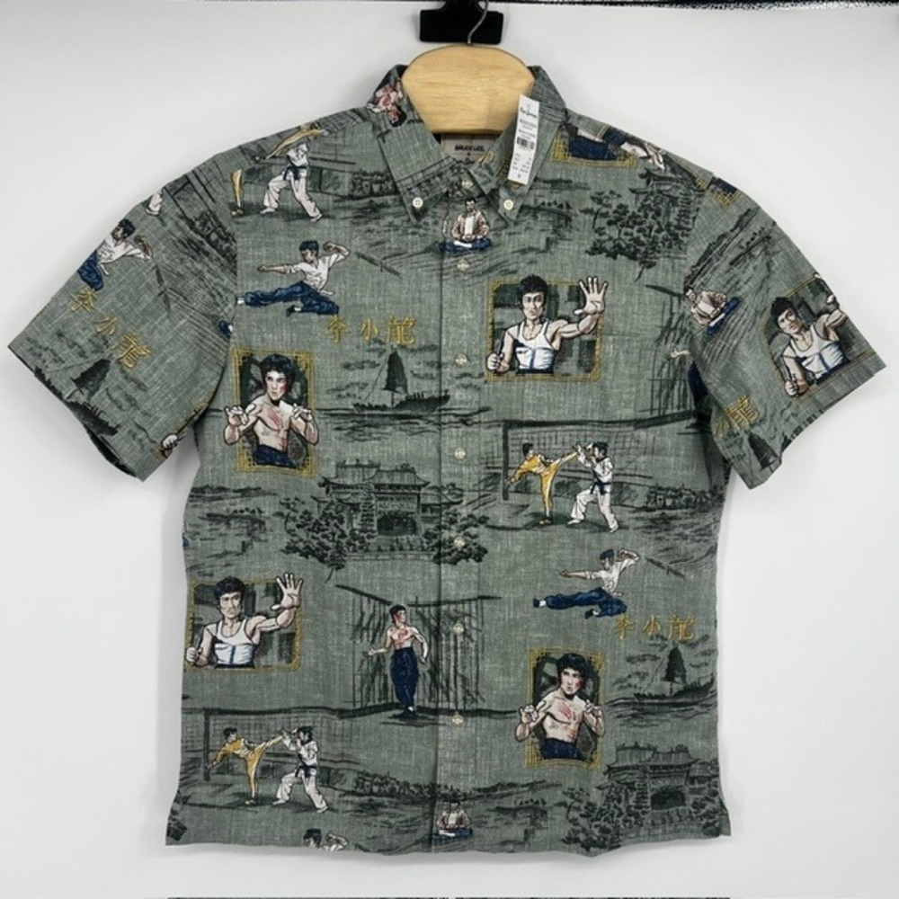 NWT Reyn Spooner x Bruce Lee Men's Medium Little Dragon Jade Green Button Up